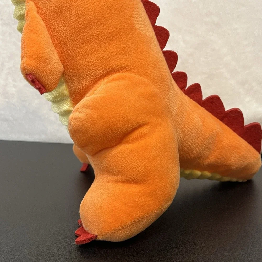 Dog Toy T-Rex Dinosaur Plush Crinkle Tail Stuffed Animal Toy Orange Red 15